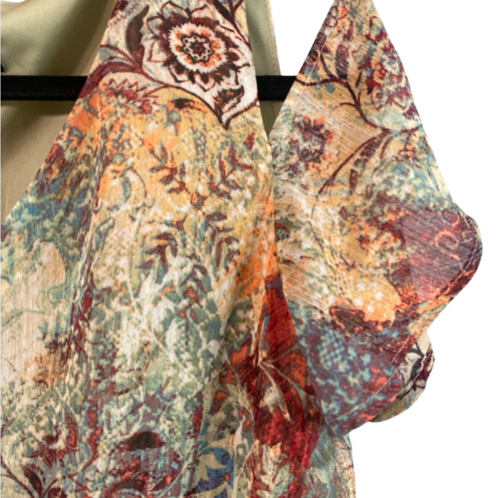 Nine West Cold Shoulder Maxi Dress | Abstract Floral Watercolor Print | Size 2 - Picture 4 of 12